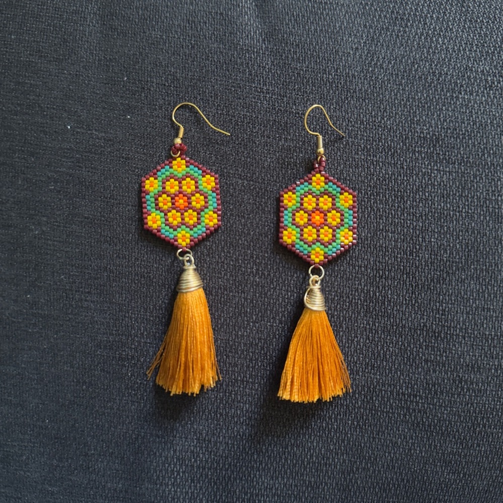 Handcrafted Multicolor Beaded Tassel Earrings